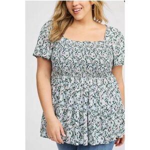 Torrid Blue with Flowers Flutter Sleeve Blouse